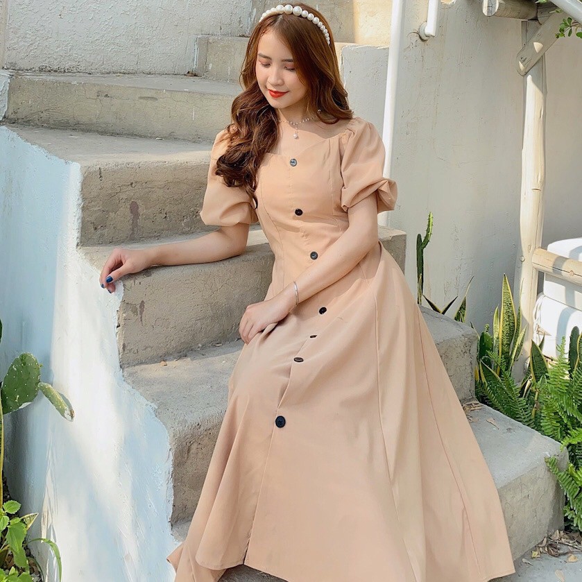 Đầm dáng xoè, tay chuông phồng, cổ U, đầm đi tiệc sang chảnh VINTAGE STORE