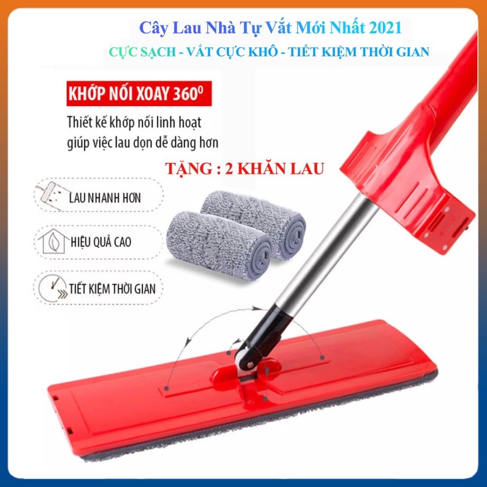 Cây lau nhà tự vắt Kitimop-Red  FREESHIP  thiết kế bàn vắt thông minh, chất liệu inox không gỉ cứng cáp - bảo hành 12T