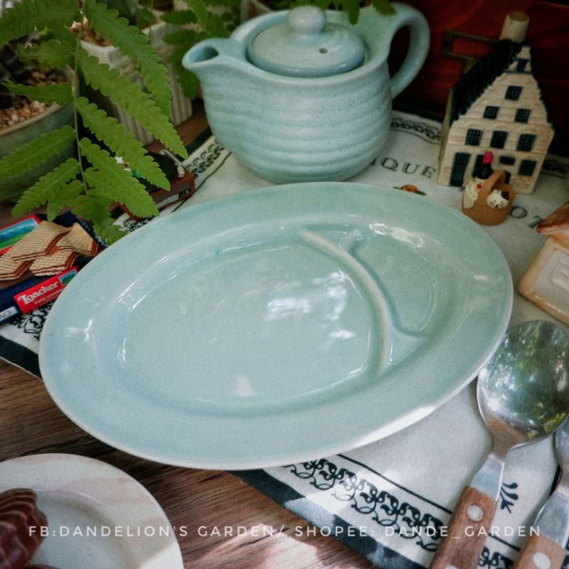 Dĩa chia ngăn sứ màu xanh nhạt pastel