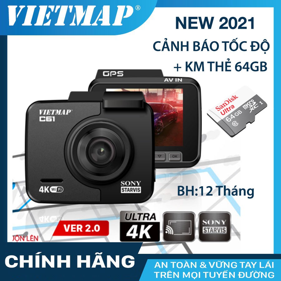Camera hành trình VIETMAP C61 Pro (bản 2023) cho xe ô tô kèm thẻ nhớ 32G, 64G, 128GB