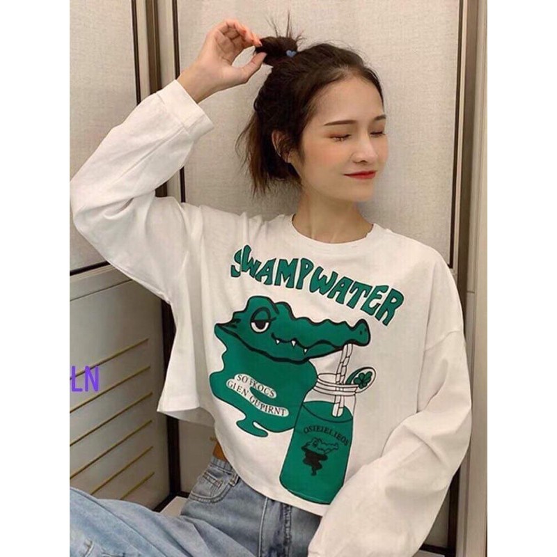 ❤️❤️❤️- Áo croptop cá sấu uống nước tay bo dấu LN11 -Vải xịn