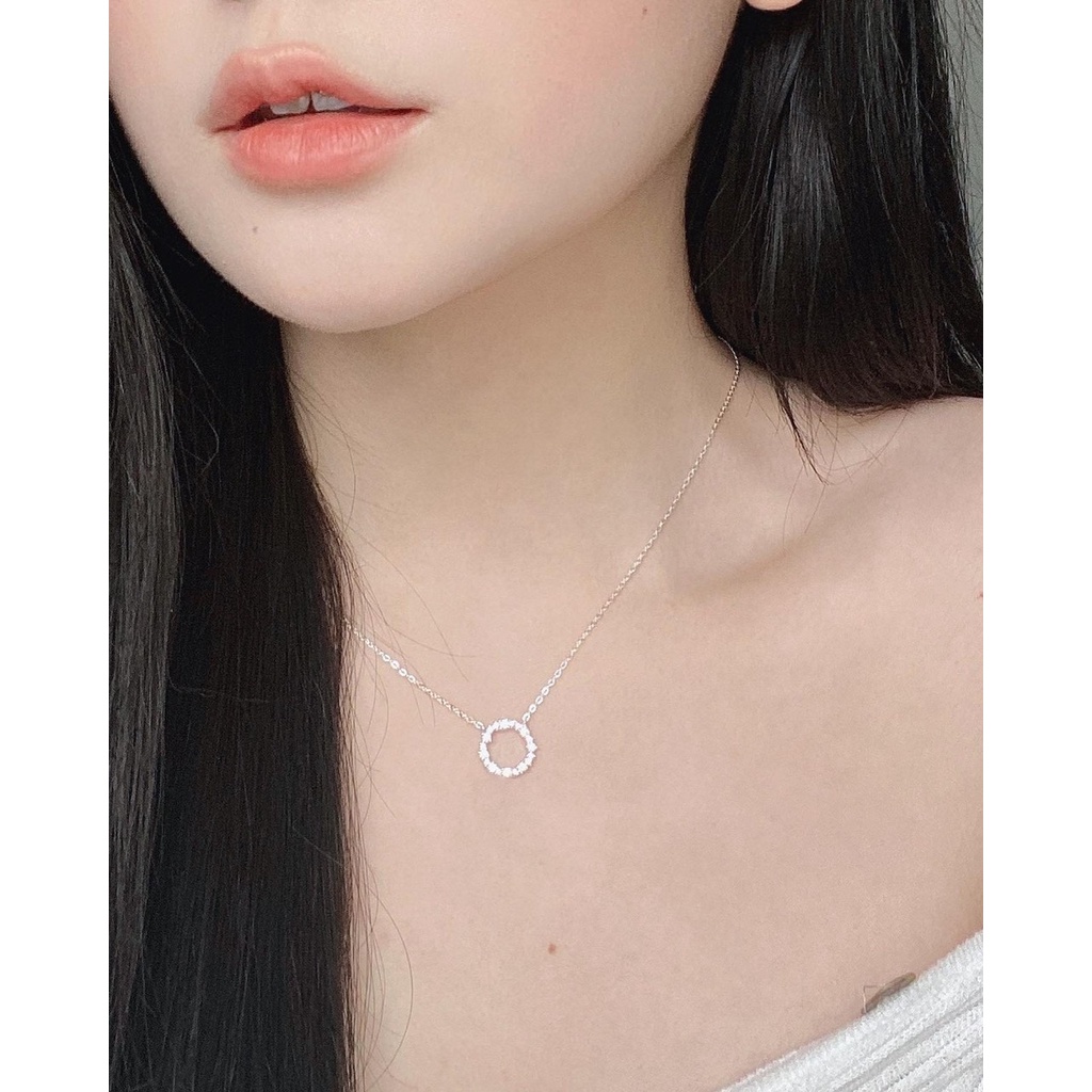 Dây chuyền bạc nữ Huyền thoại biển xanh Miuu Silver, vòng cổ bạc mặt tròn đính đá sang trọng