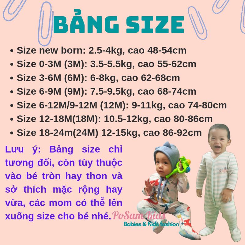 (Chọn mẫu)(Size 18-24M) Body Sleepsuit, Bodysuit dài tay liền tất vớ cho bé trai bé gái, hàng xuất xịn-PoSam Kids.
