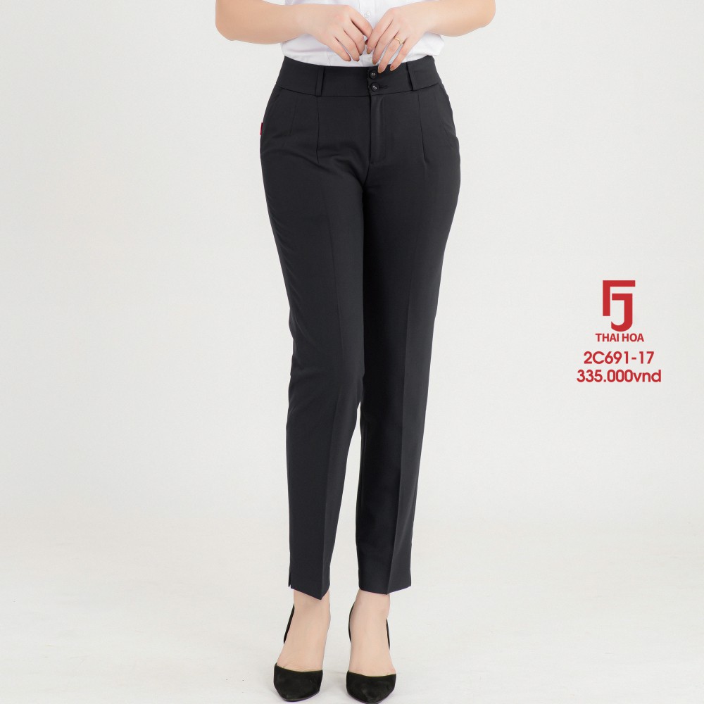 Quần tây nữ Thái Hoà 2C691-17-01, quần âu nữ công sở 9 tấc, màu đen, chất liệu mềm ,trơn