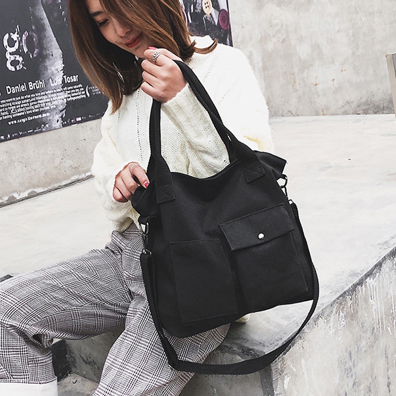 Túi xách công sở vải canvas trơn nhiều ngăn