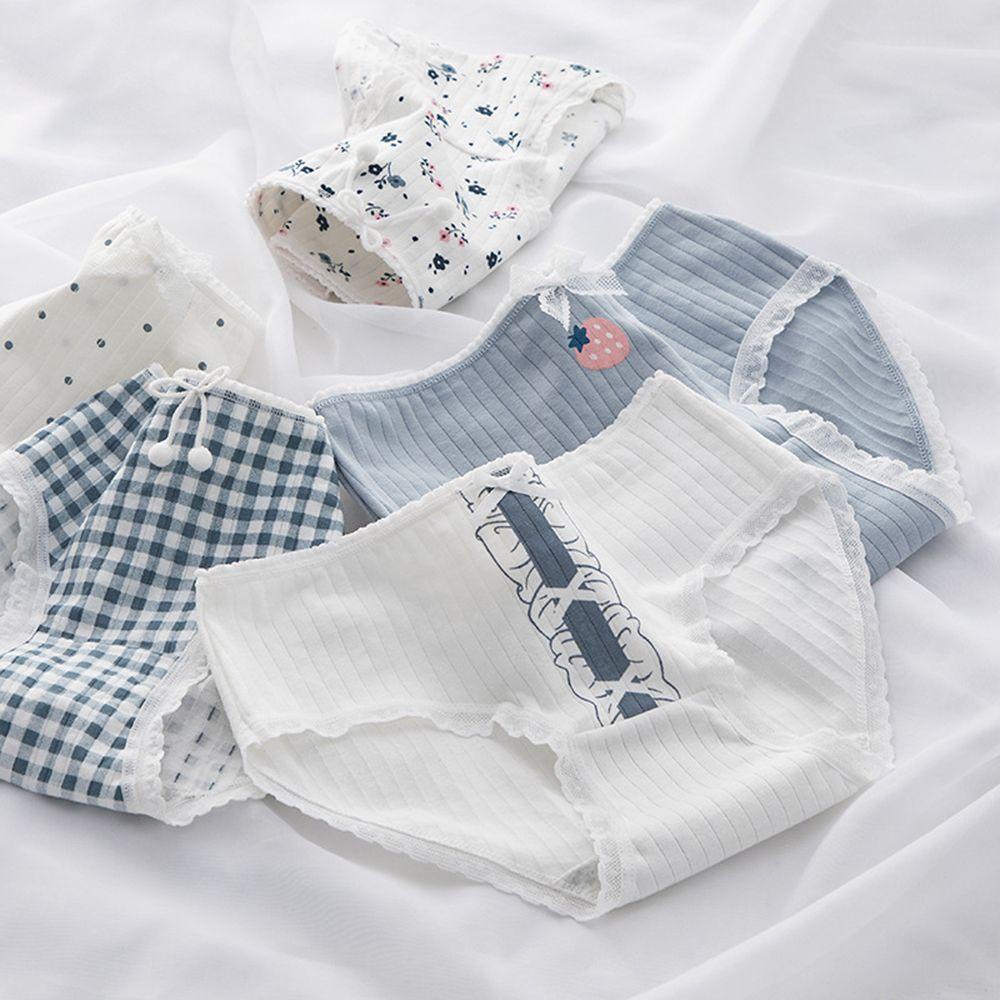 Quần Lót Cotton Mềm Mại Lưng Vừa Họa Tiết Kẻ Sọc Đính Nơ Gợi Cảm Cho Nữ