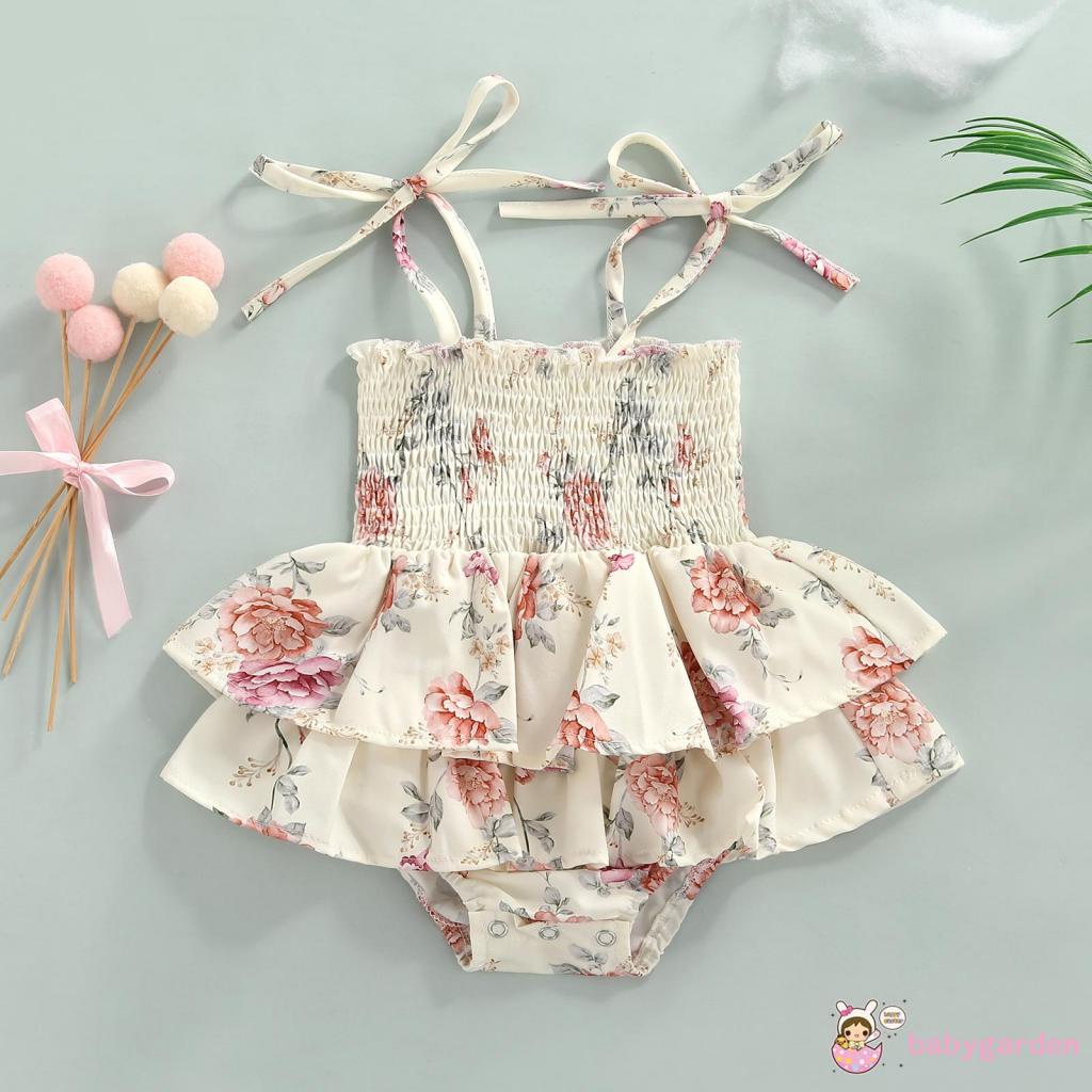 Bộ Áo Liền Quần Hai Dây Không Tay Cài Nút In Hoa Dành Cho Bé Gái 0-18 Tháng Tuổi