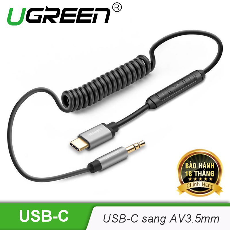 Cáp USB-C sang AV 3.5mm dạng dây xoắn dài 0.5m-1m UGREEN AV143