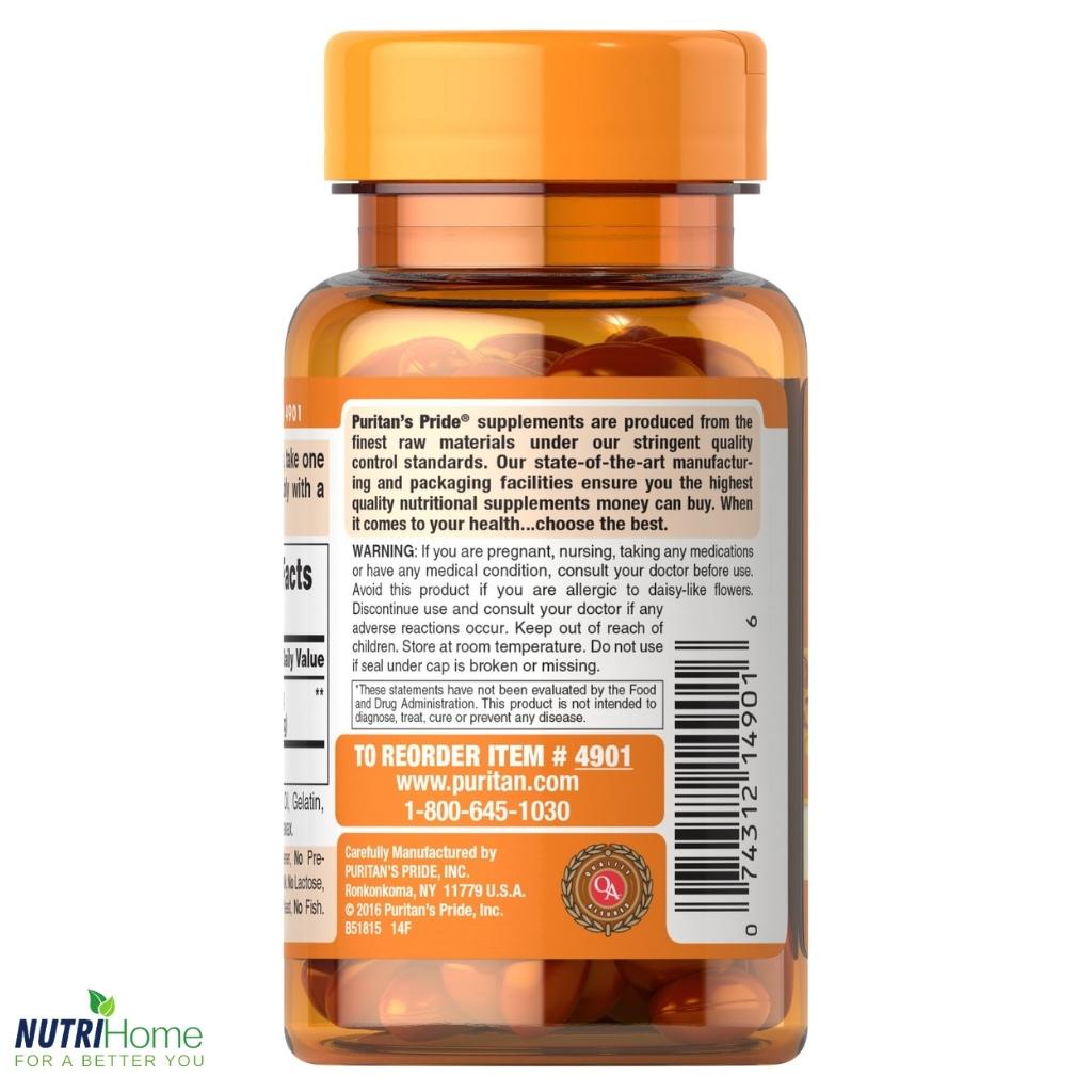 Viên uống Lutein 20mg Puritan’s Pride bổ mắt, bảo vệ mắt khỏi ánh sáng xanh, ngăn ngừa thoái hóa điểm vàng (Nutri Home)