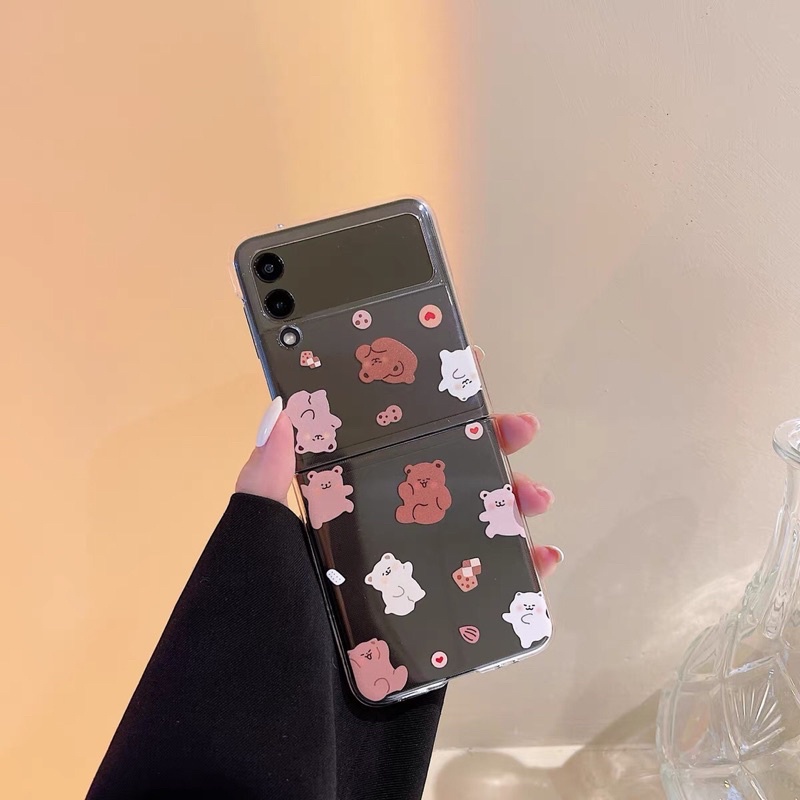 [CÓ SẴN] Ốp Samsung Z Flip 3 Flip 4 trong suốt in hình gấu nâu nằm cute 2 kiểu dây đeo Z Flip3/ZFlip3 /Z Flip4 /ZFlip4