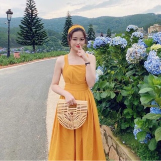 Đầm maxi chéo lưng cao cấp + Ảnh thật