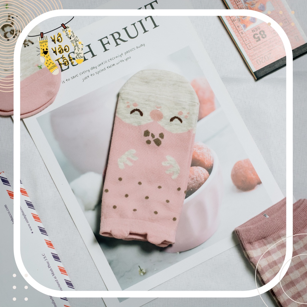 TẪT VỚ NỮ CỔ NGẮN NAI HỒNG CUTE