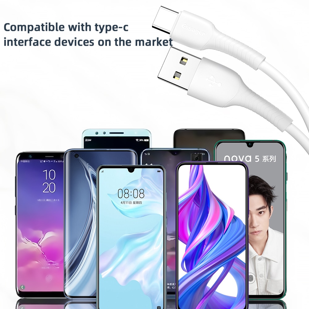 Dây Cáp Sạc Truyền Dữ Liệu Essager Cổng USB Type C Dành Cho Samsung S20 Note 10 Plus Xiaomi 10 Pro