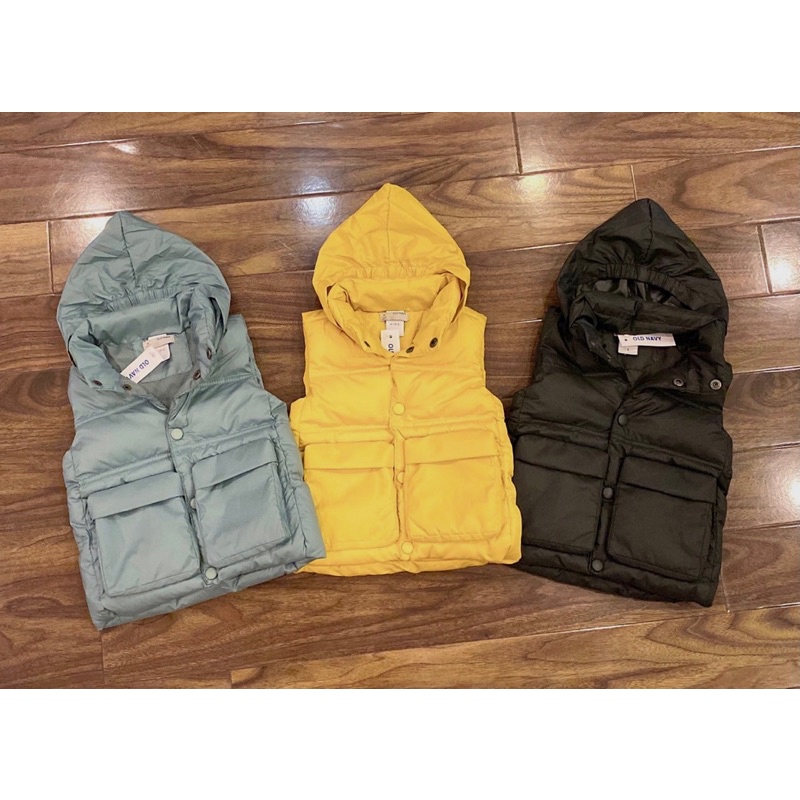 Áo khoác Phao gile OLD NAVY có mũ giấu cổ bé trai bé gai 2-6y