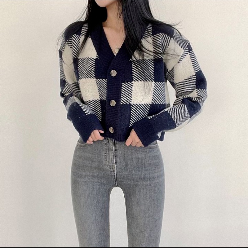 Áo khoác cardigan ZHELIHANGFEI dệt kim tay dài dáng ngắn dễ phối đồ thời trang