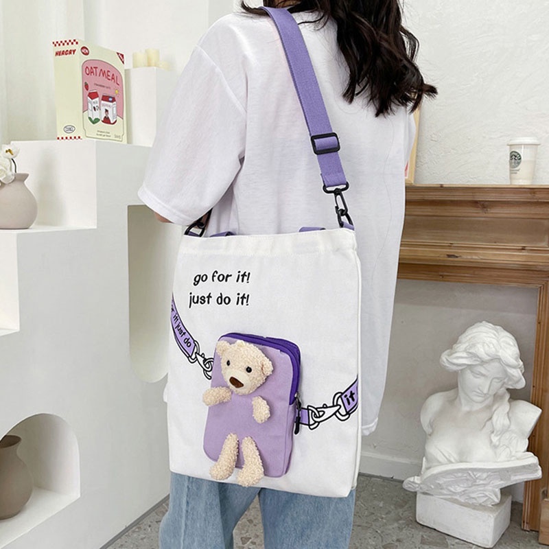 Túi Đeo Vai Vải canvas Cầm Tay In Họa Tiết Dễ Thương Thời Trang Cho Nữ