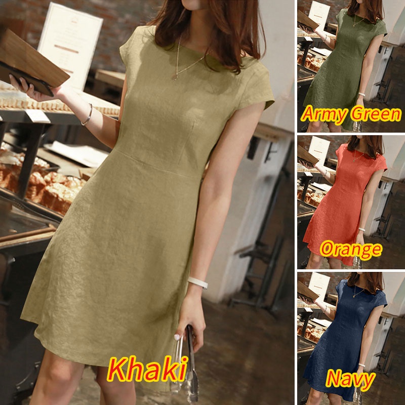 Đầm mini ZANZEA tay ngắn cổ tròn màu trơn có khóa kéo thời trang cho nữ