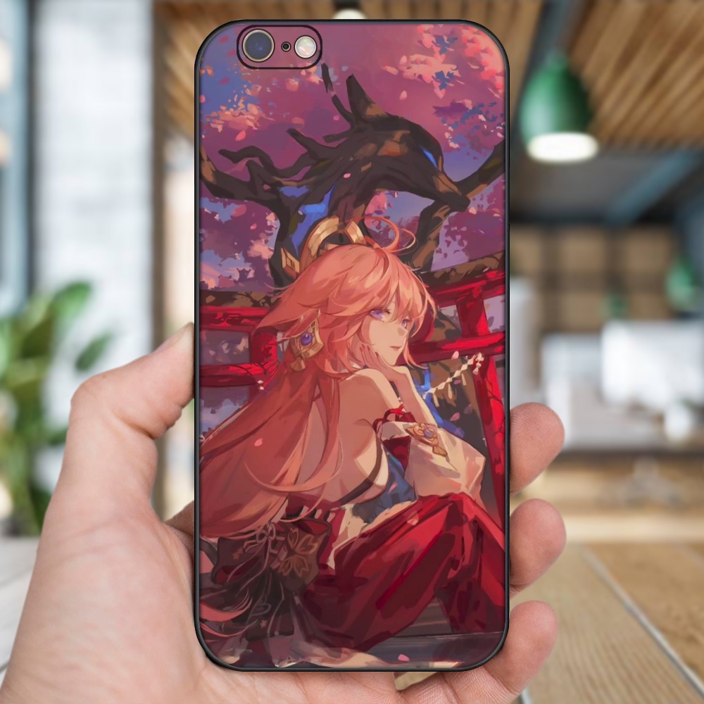 Ốp lưng iPhone 6, 6s dẻo đen cạnh vuông in hình Yae Miko Genshin Impact
