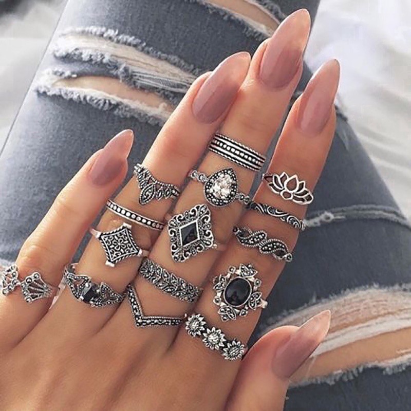 Set 15 nhẫn phong cách boho cổ điển