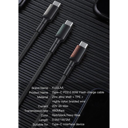 Cáp Sạc Nhanh KUULAA USB-C 60W PD QC 4.0 dành cho Samsung Xiaomi Huawei Xiaomi LG Oppo Vivo