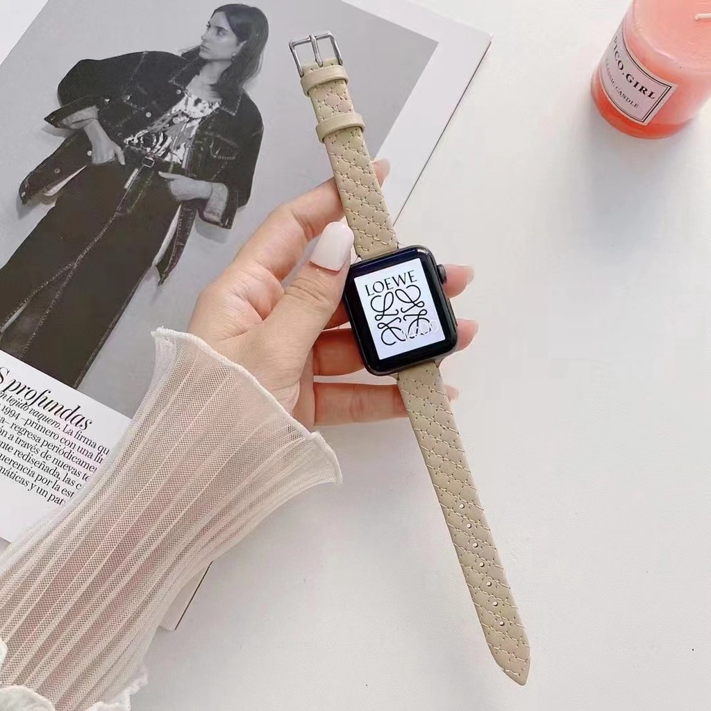 Dây Đeo Bằng Da Mỏng Đính Kim Cương Chất Lượng Cao Cho Đồng Hồ Apple Watch 38mm 42mm 5 4 3 2 Correa 40mm 7 6Se Band 40mm 44mm 41mm 45mm