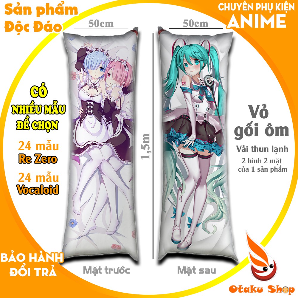 {48 mẫu Dakimakura} Vỏ Gối ôm Anime Re Zero Ram Rem + Vocaloid Miku siêu to dài 1,5m x 50cm hàng có sẵn đặt theo yêu cầu