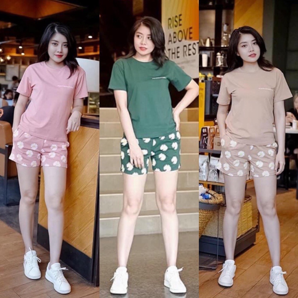 Đồ bộ nữ mặc nhà, đồ ngủ nữ thun cotton quần đùi in hoa 40-75kg ảnh video thật - CT29