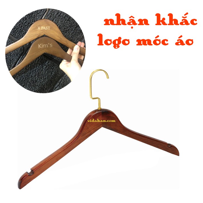 Móc Gỗ Nâu Cao Cấp KTN 44.5cm Đầu Móc Vàng Dẹp Dài 10cm ( Bộ 10 móc )