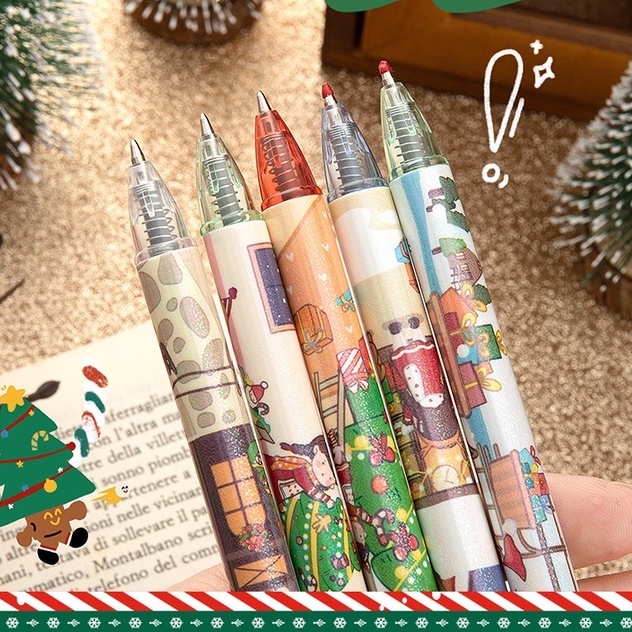 Set 6 Bút Bi Thiết Kế Giáng Sinh Phong Cách Hàn Quốc