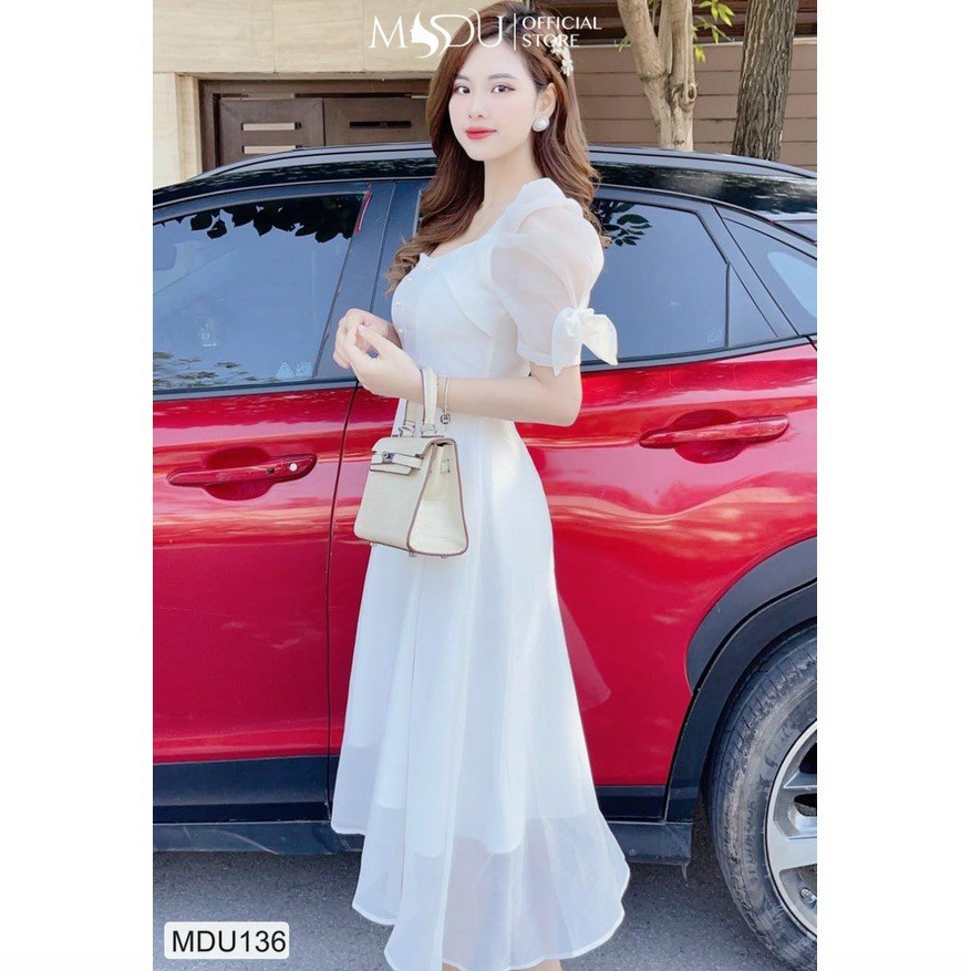 Váy đầm nữ voan 2 lớp tay nơ đính cườm mặc đi chơi dự tiệc quá xinh