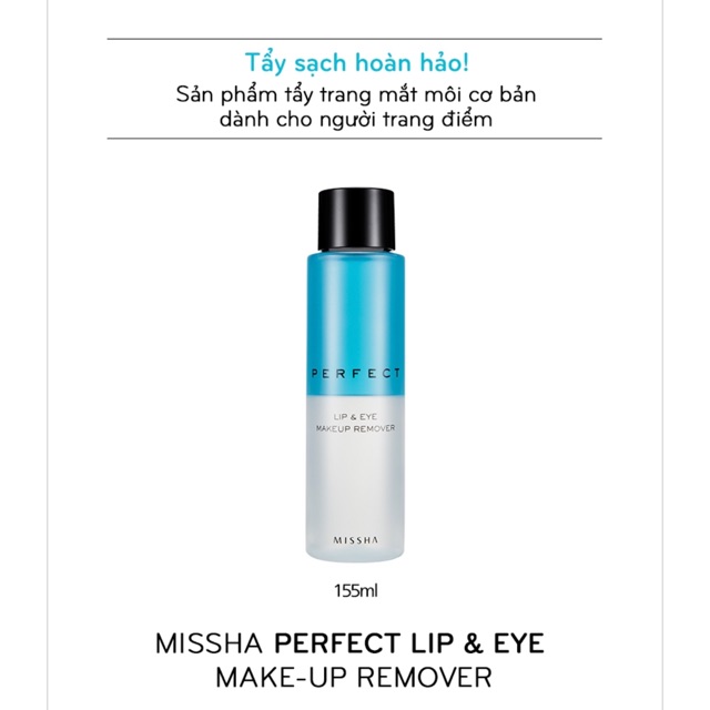 [MẪU MỚI 2020] Tẩy trang mắt môi Missha Perfect Lip&Eye Make-up Remover 155ml