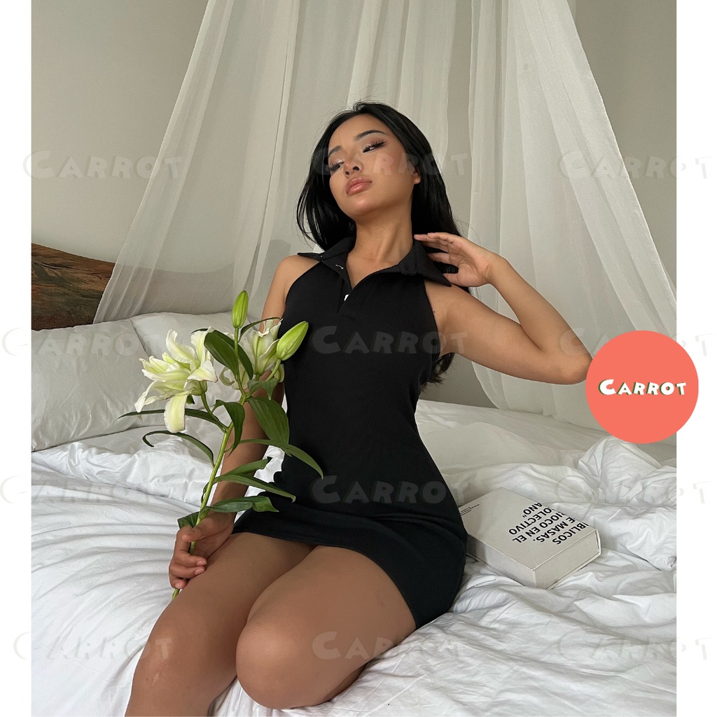 Đầm nữ đẹp dễ thương phong cách hàn quốc không tay cổ lọ dáng ôm màu trơn thiết kế tôn dáng cho nữ carrotxinhdep