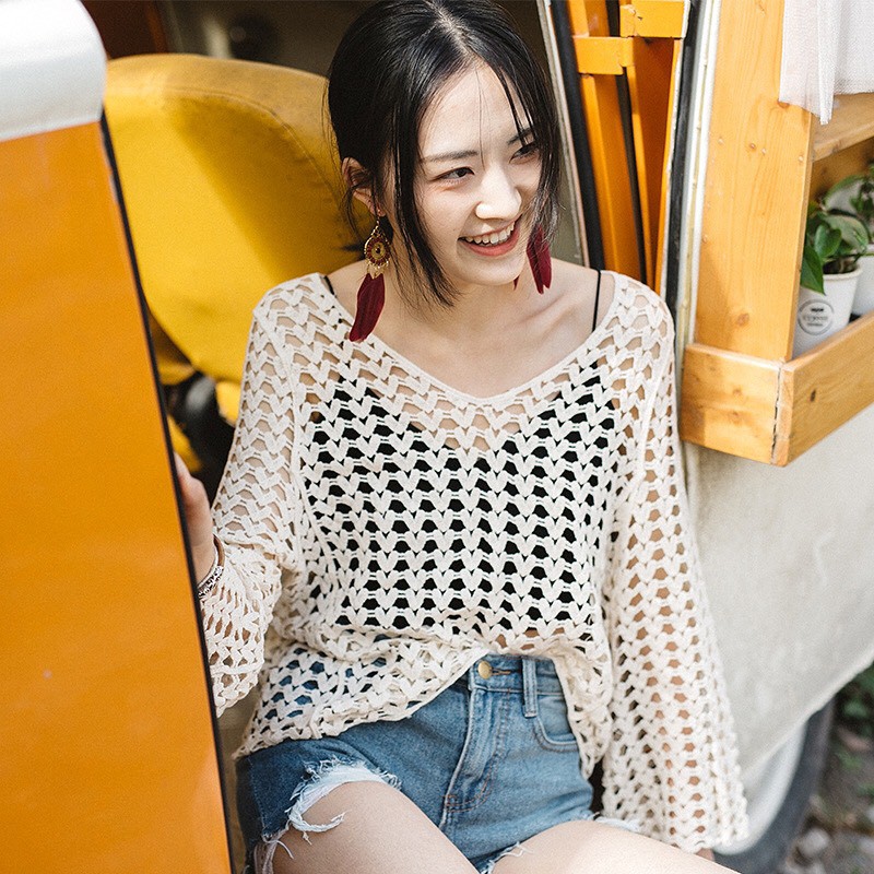 Áo lưới tim trùm mông đi biển, áo choàng, ren lưới mặc kèm bikini đi biển siêu HOT 2021