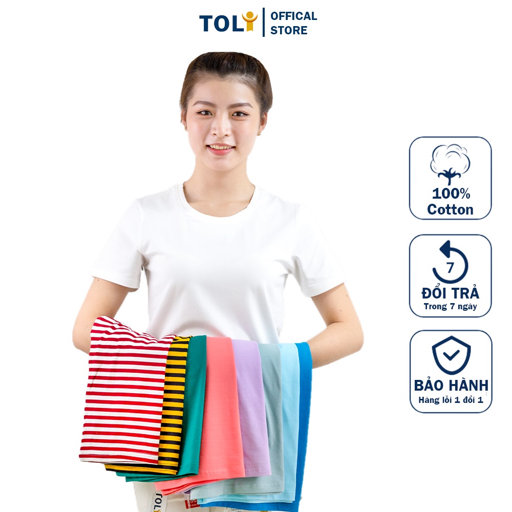 Áo Thun Nữ Cổ Tròn TOLI, Chất Cotton 4 Chiều Mềm Mịn, Co Dãn, Form Suông Cơ Bản [Nhiều Màu-B]