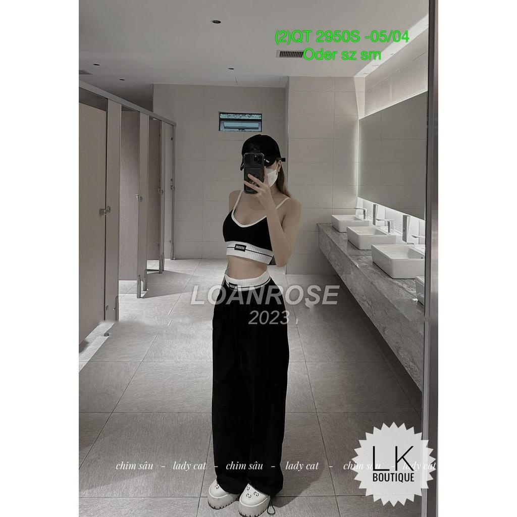 set bộ 3 món gồm áo bra, quần trong, quần dài jogger thun gân cá tính