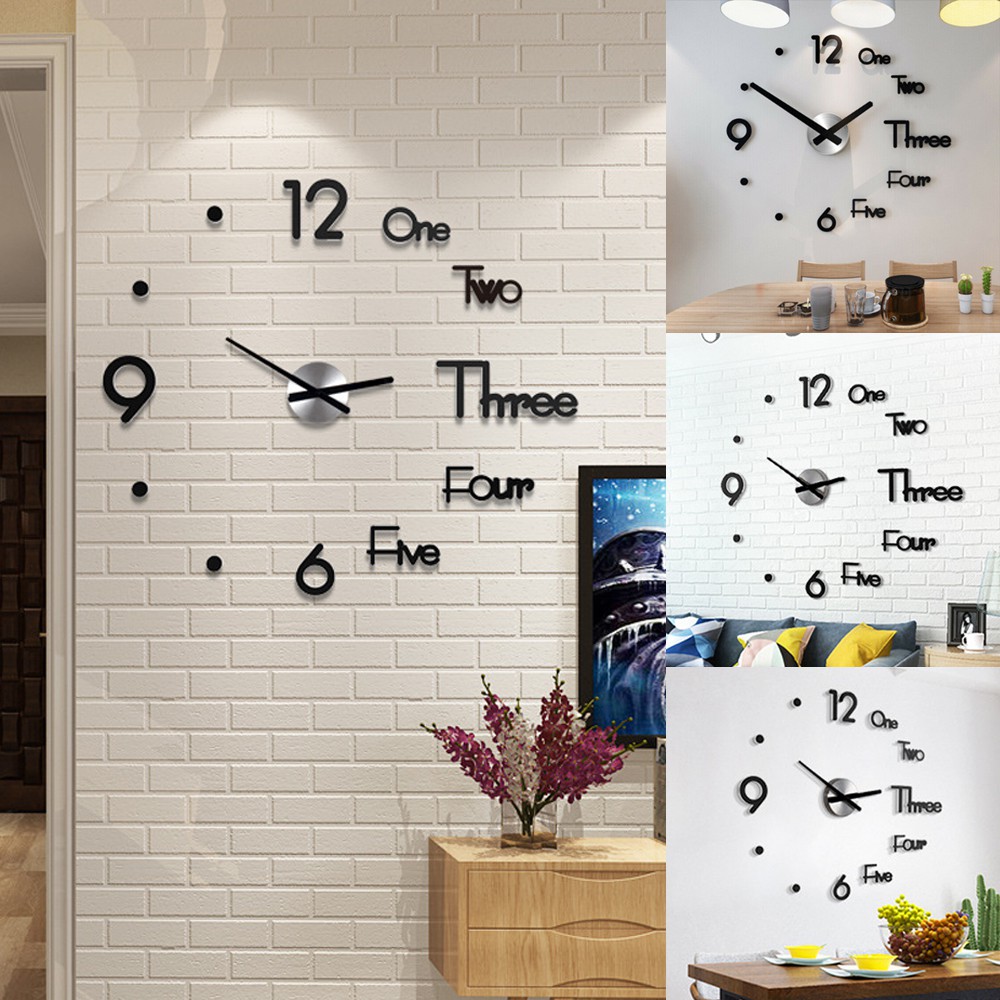 3D Lớn Đồng Hồ Treo Tường Khung Gương Số Miếng Dán Nghệ Thuật Hiện Đại Decal Trang Trí-168-OXUI2