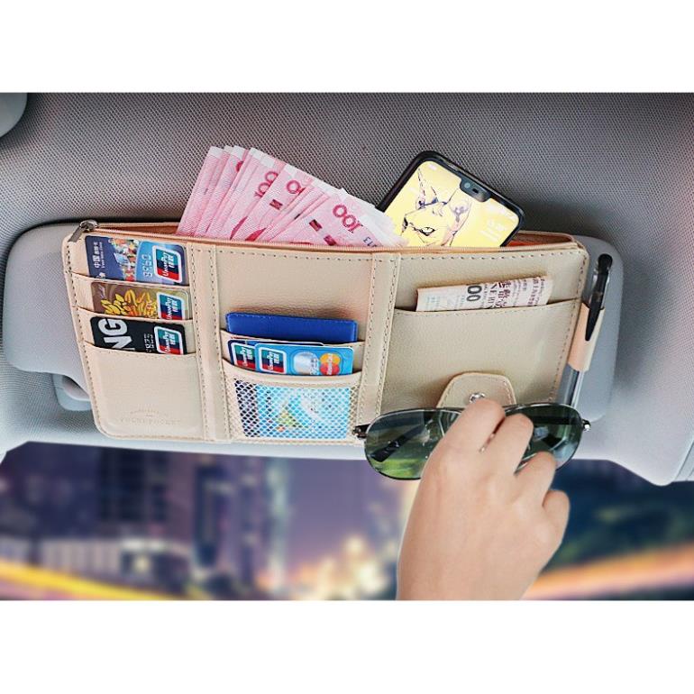 Ví da đựng Giấy tờ Đăng kiểm ô tô nhiều ngăn - Cài tấm chắn nắng tiện lợi