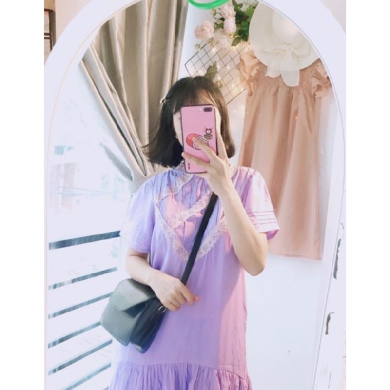 Đầm suông đuôi cá tím cổ ren 💜
