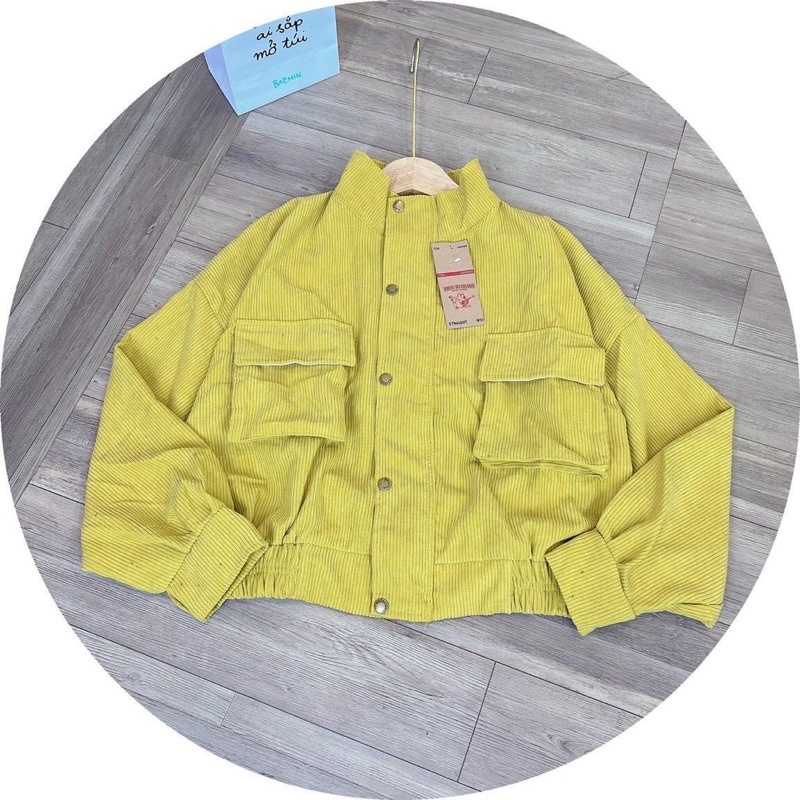 Áo khoác lửng croptop kaki nhung gân 1 lớp không nón túi hộp nút bấm unisex ulzzang nam nữ