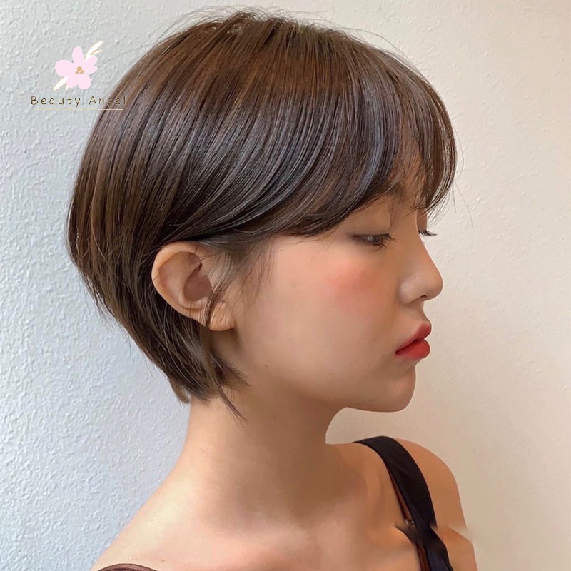 Tóc Giả Ngắn Thẳng Màu Nâu Nhạt Tái Sử Dụng Thoáng Khí Thời Trang Cho Nữ