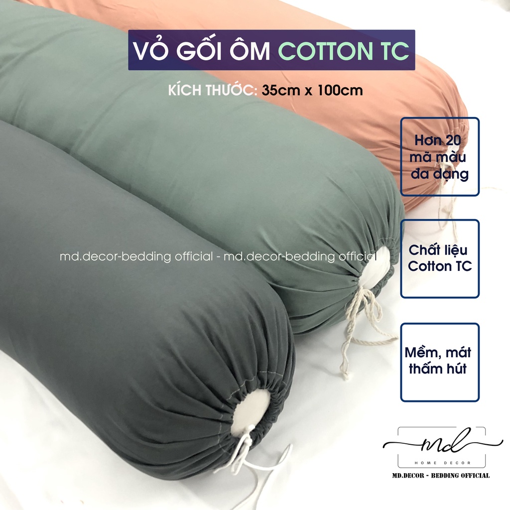 Vỏ Gối Ôm Cotton Tici 35x100cm Lồng Được Ruột Đơn Màu Sang Trọng MD.Decor - Chăn ga gối