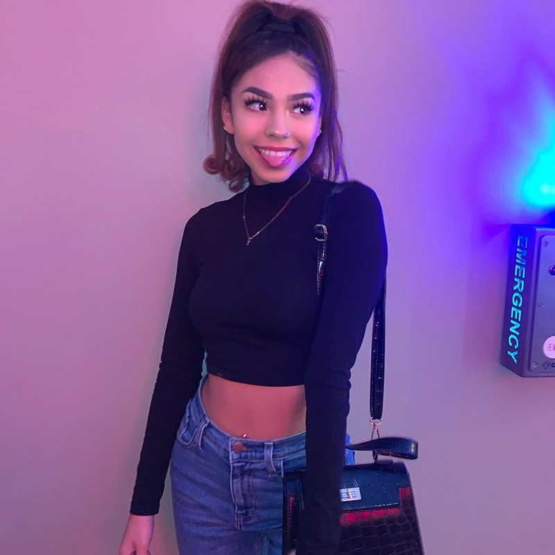 DUNEA Áo thun croptop tay dài hở lưng dáng ôm phối dây buộc thiết kế quyến rũ thời trang cho nữ