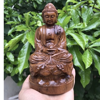 Tượng phật a di đà làm bằng gỗ để ban đẻ xe ô tô -Tặng 1 vòng đeo tay gỗ