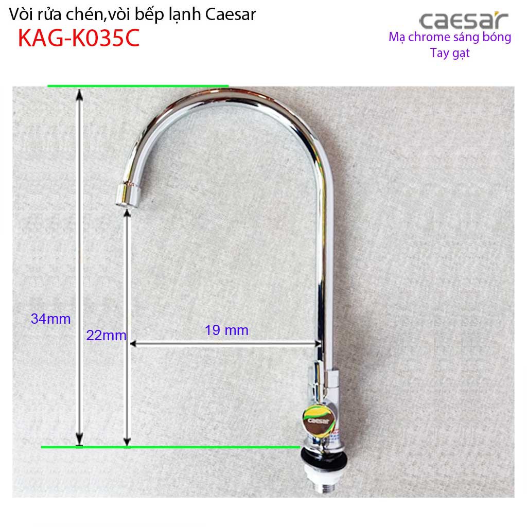 Vòi bếp lạnh Caesar KAG-K035C, sales kitchen faucet Vòi rửa chén bát lạnh Caesar cần cong hiệu suất tốt sử dụng tốt