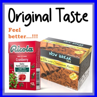 Combo kẹo ngậm ho ricola 40g cranberry fruit + trà quế 20 túi trà now break tea