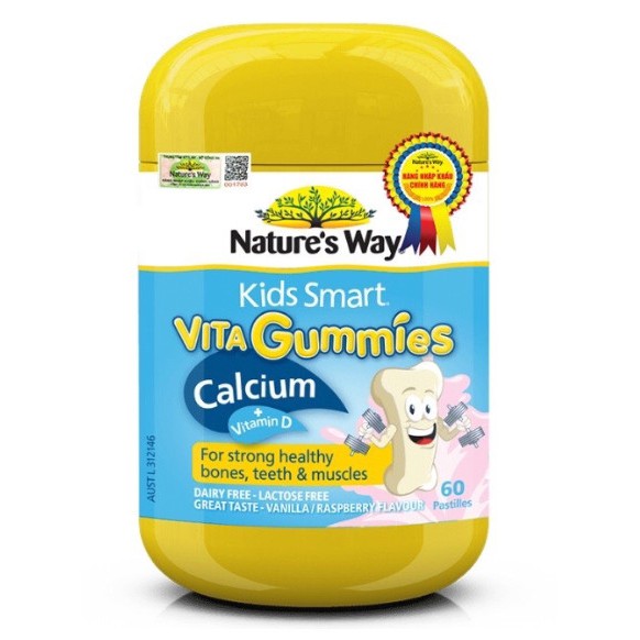 (Nhập khẩu chính hãng) Kẹo Dẻo Canxi Cho Bé Nature’s Way Kids Smart Vita Gummies Calcium + Vitamin D 60 Viên