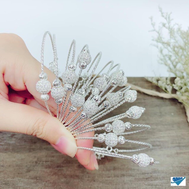 Vòng tay nữ bạc thật xoắn cầu đính đá sáng đẹp - Kho sỉ bạc Nhất Linh