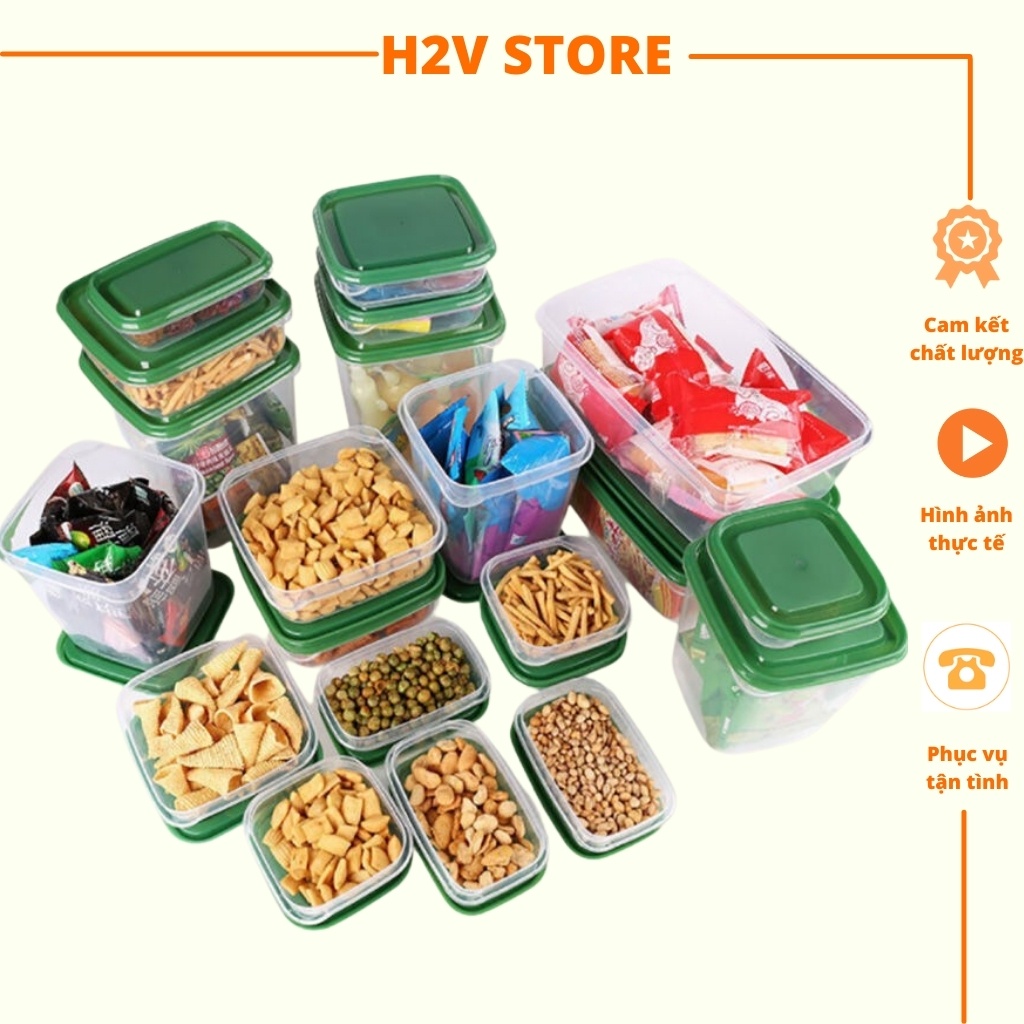 Khay Hộp Nhựa Đồ Ăn - Bộ 17 Khay Nhựa Thực Phẩm Bỏ Tủ Lạnh Chống Mùi (giao màu ngẫu nhiên)