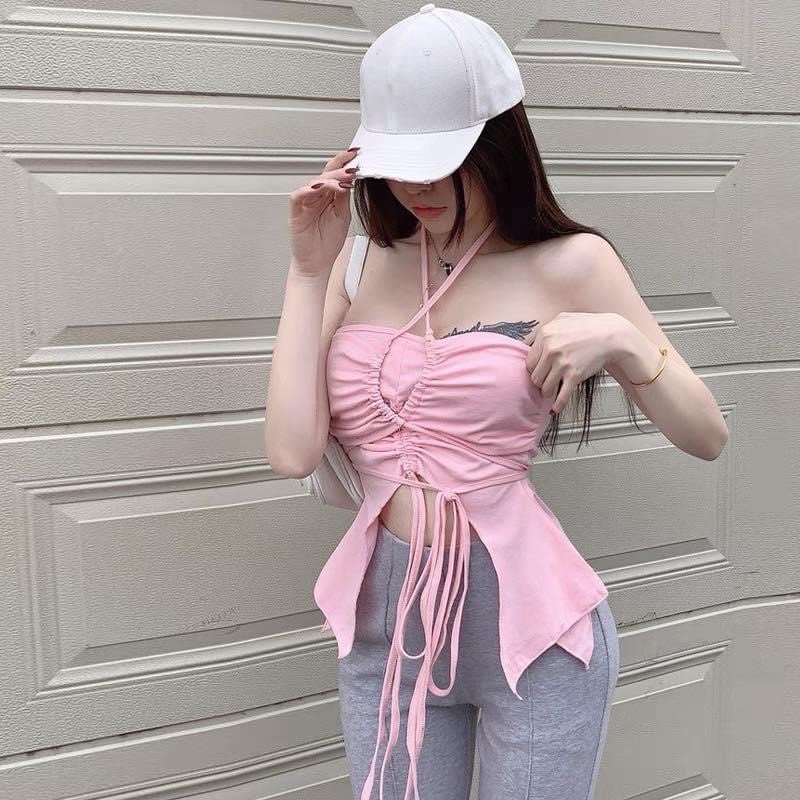 Áo ống dây tà dài phối kiểu
