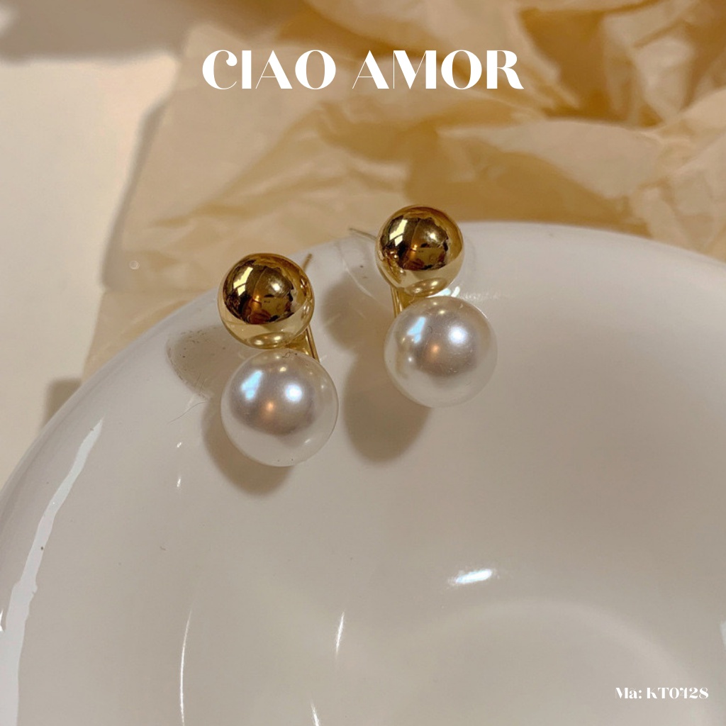 KT0428-Khuyên tai nữ, Bông tai bạc 925 ngọc tròng trên dưới dự tiệc sang trọng đơn giản